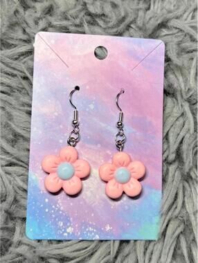 Handmade pink flower earrings
